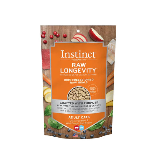Nature’s Variety Instinct (本能) Raw Longevity 長壽配方 凍乾生肉 成貓 牛肉鱈魚配方 主食糧  9.5 oz