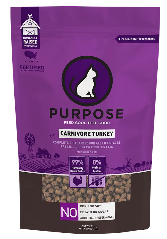 Purpose 凍乾生肉主糧 單一蛋白 火雞肉 全貓 9 oz肉粒 / 12 oz肉餅